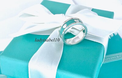 Auth. Sz 5 Tiffany & Co. Blue Enamel Heart Wide Band Ring Sterling