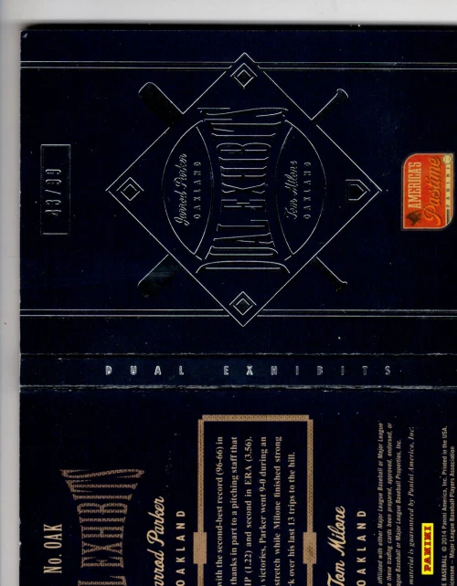 B4307- 2013 Pastime Dual Exhibits Booklets #5 Tom Milone Jarrod Parker Jersey/99 - Image 2 of 2