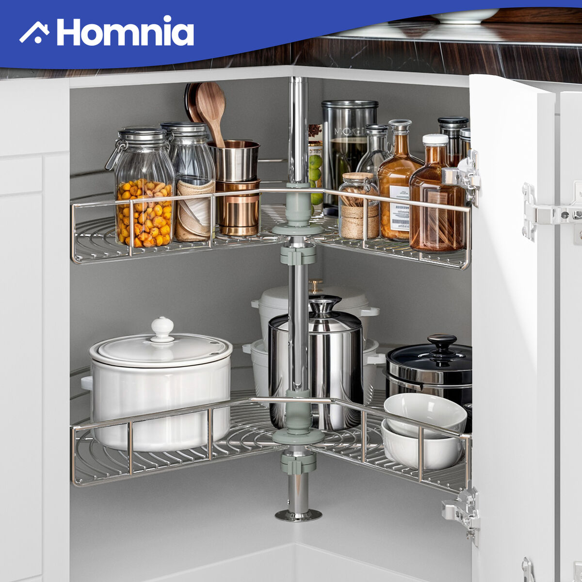 Stainless Steel Pantry Rack Organizer 2 Tier Rotating Corner Stainless Steel Pantry Rack Organizer 2 Tier Rotating Corner