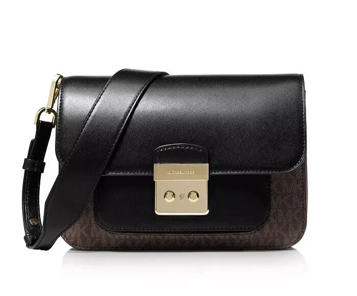 Bolso de Hombro Michael Kors Sloan Editor Grande Cartera Logo Marrón Negro Dorado Foto 3 de 4