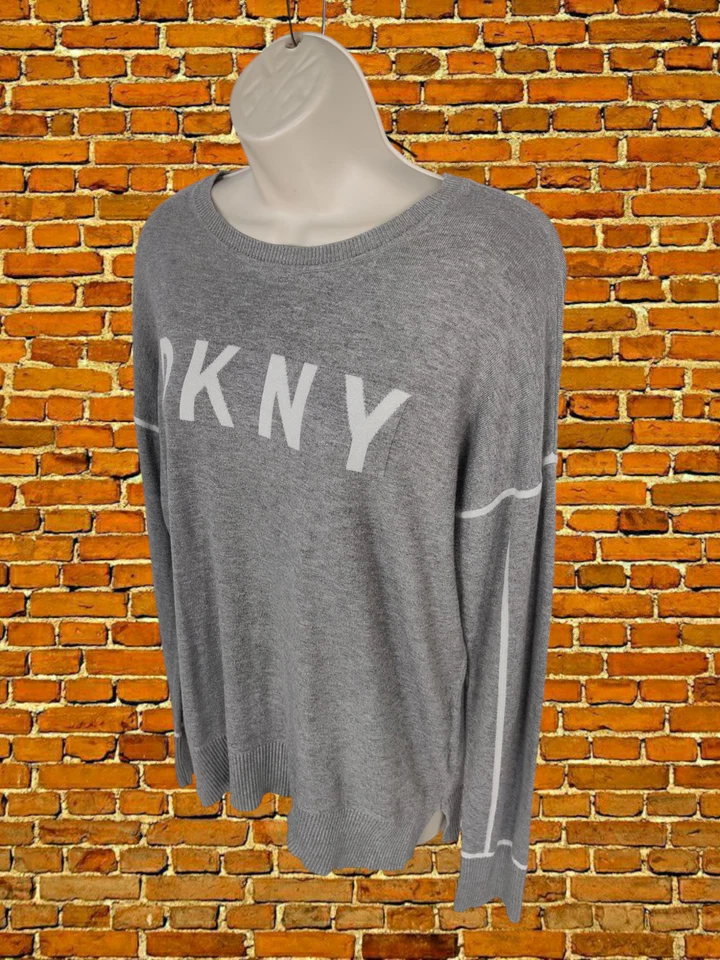 JERSEY DKNY GRIS VISCOSA MEDIANA MUJER MANGA LARGA MOTIVO BLANCO PUNTO FINO SUAVE Foto 2 de 4