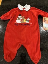 NWT Little Me Holiday Velour My First Christmas 3 Mo Pajamas Sleeper Red Snaps