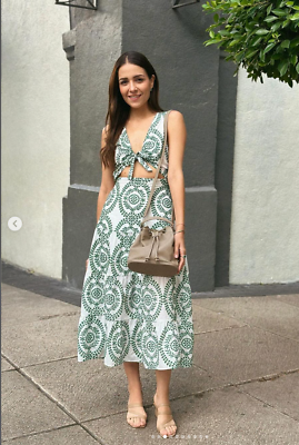 ZARA WOMAN NWT SS24 CUTWORK EMBROIDERY DRESS WITH KNOT WHITE GREEN