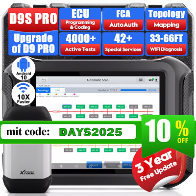 2025 XTOOL D9S PRO Online-Programmierung Diagnose aller Systeme auf OE-Niveau 