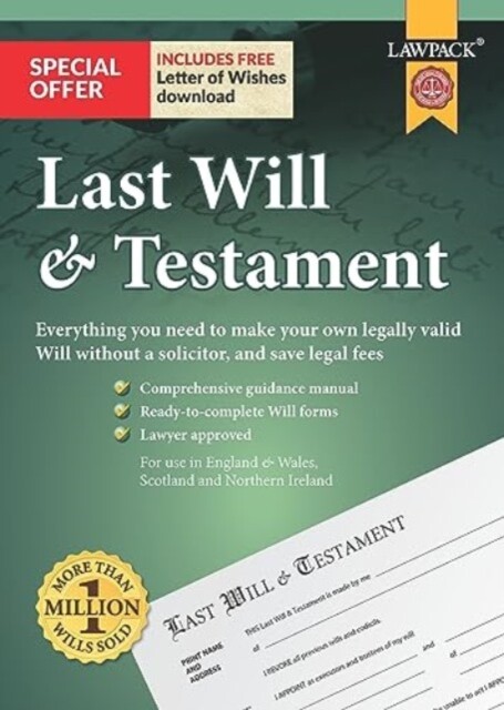 Last Will & Testament Kit 9781910143834 Lawpack - Free Tracked Delivery