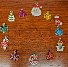 Lot of 12 Various Christmas Charms Snowman Santa Claus Snowflakes Candy Cane
