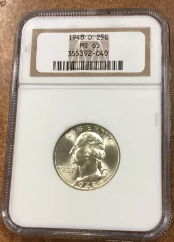 1948 D 25c NGC MS65 WASHINGTON SILVER QUARTER bright white