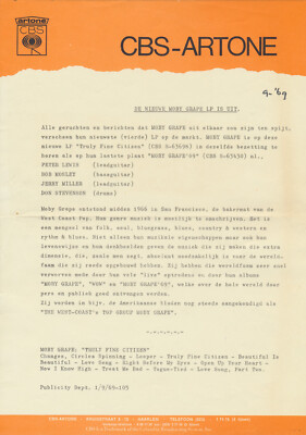 Moby Grape - Truly Fine Citizen - September 1, 1969 [Holland] - Press Release