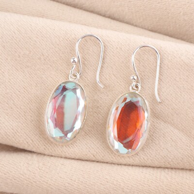 Rainbow Mystic Gemstone 925 Sterling Silver Drop/Dangle Earrings For Women