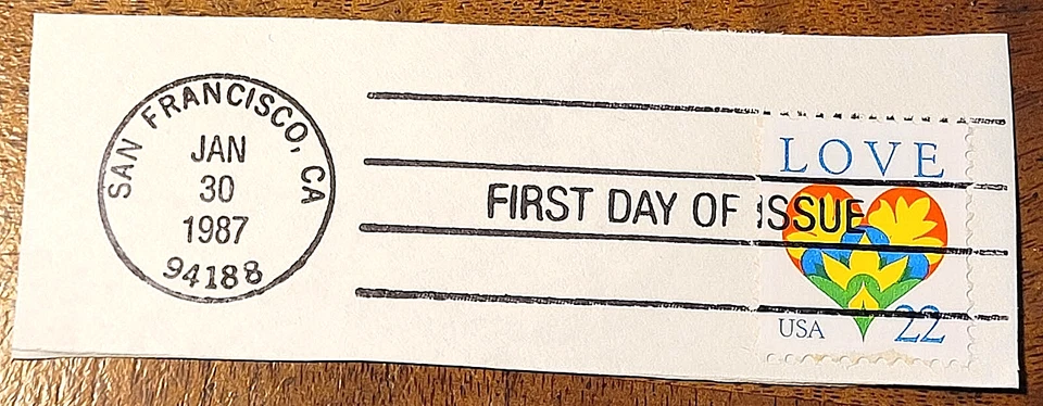 SCOTT# 2248 22CENT LOVE-Heart and Flowers-FIRST DAY OF ISSUE-USED-1987-MLTI-CLR - Image 3 of 3