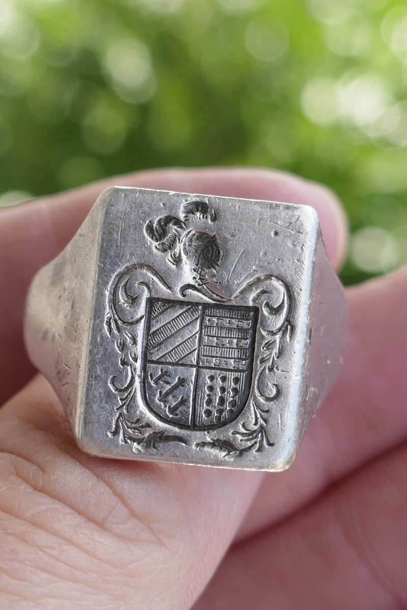 Antique Sterling Silver & gold Family Crest Intaglio Seal