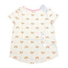 Cat Jack Girls Size M 8 Crew Neck Short Sleeve T-Shirt Rainbow Print Cream