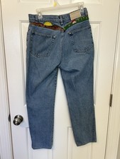 Jeans donna vintage Wampum ricamato gamba dritta denim blu 28x28 senza etichette