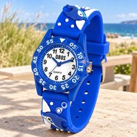 Kinderuhr Delfin Qbos Blau Silikon Lernuhr Analog Quarz Jungen MäDchen 28 Mm