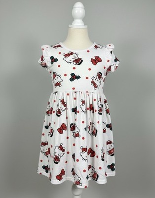 Hello Kitty by Sanrio Girls Size 6 Dress White Red Holiday Print