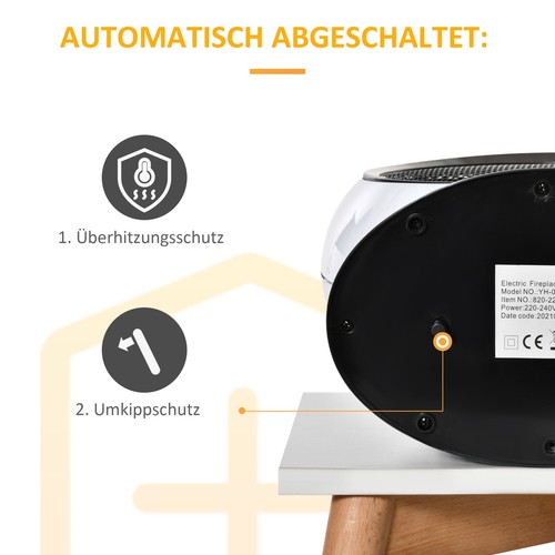 HOMCOM LED Chimenea Eléctrica Mini Mesa Chimenea de Pie con Efecto Llama 1500W Blanco - Imagen 8 de 10