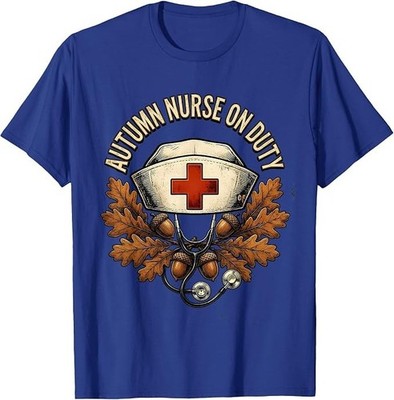 Autumn Nurse On Duty Fall Season Nursing Design T-Shirt