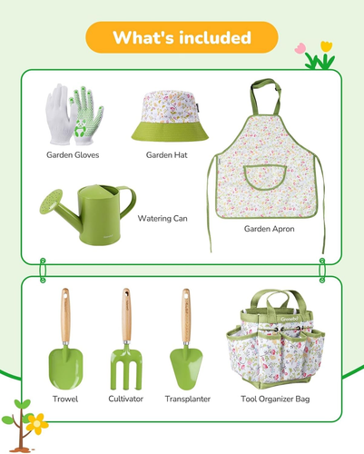Juego de jardineria para ninos con palas sombrero rastrillo guantes y bolsa v - Foto 2 di 12
