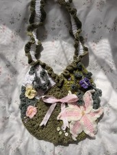 Handmade Crochet round floral butterfly shoulder bag lined