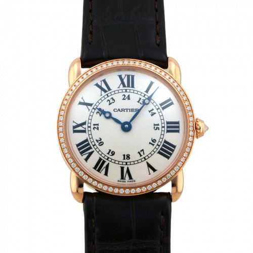 Cartier Ronde WR000351 Pink Gold Leather Diamond 29.0mm Silver...