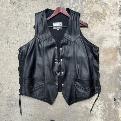 Espinoza's Genuine Leather Club Style Harley Davidson Biker Vest Black Men's 2XL