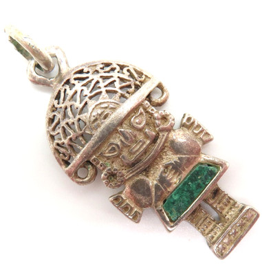 Süßer Tumi Anhänger 835er Silber Malachit Inka Azteken Südamerika Vintage Peru