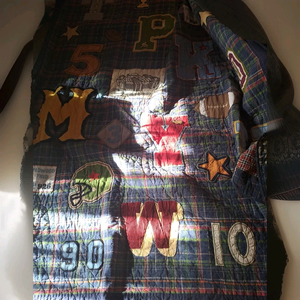 4 Pottery Barn Kids Boy Blanket Quilt 69"X 98" Sports Eddie Bauer 2 Shams 1 case - Image 2 of 4