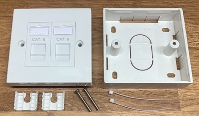 4x CAT6 CAT5e RJ45 Module in Double Faceplate 2 Port Netzwerkdose + Backbox