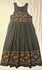 Vintage Handmade Dress Sleeveless Cottagecore Midi Dress Navy Folk Art Unique