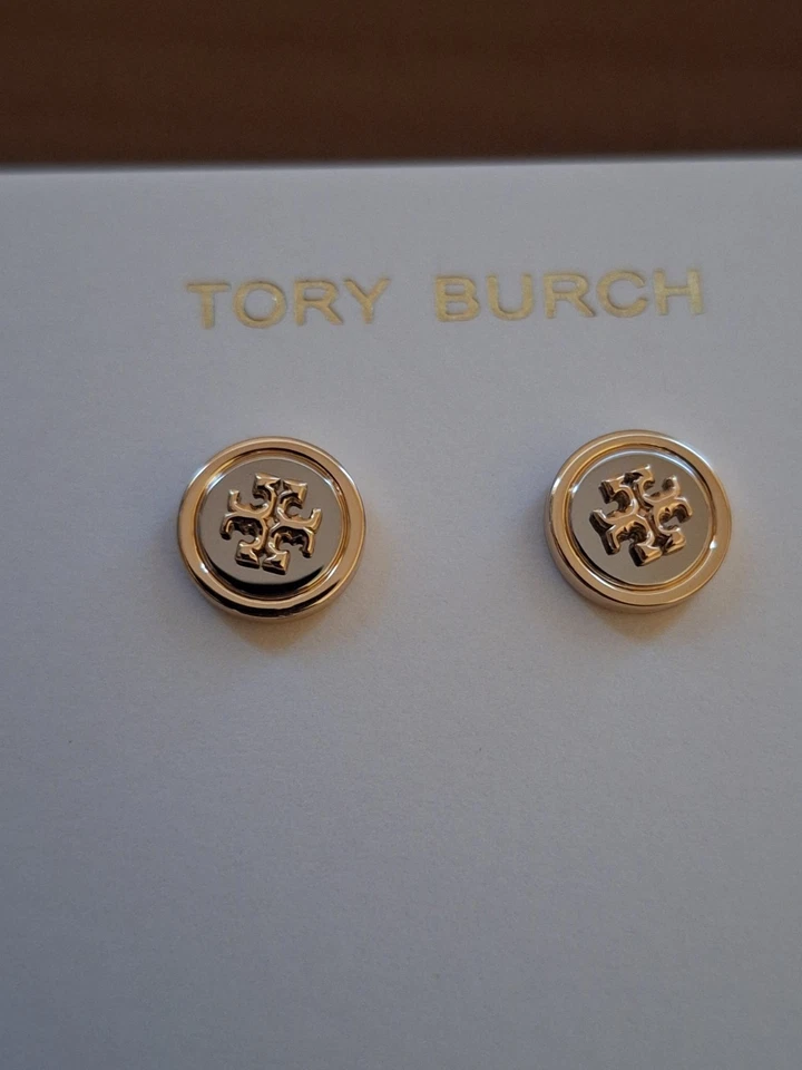 Pendiente Tory Burch Kira Metal Circular-Stud Dorado y Plata Latón Chapado en Oro 18K Foto 2 de 4