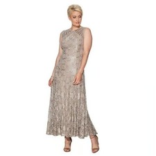 NWT R M Richards Womens Champagne Embellished Illusion Detail Lace Gown Size 6