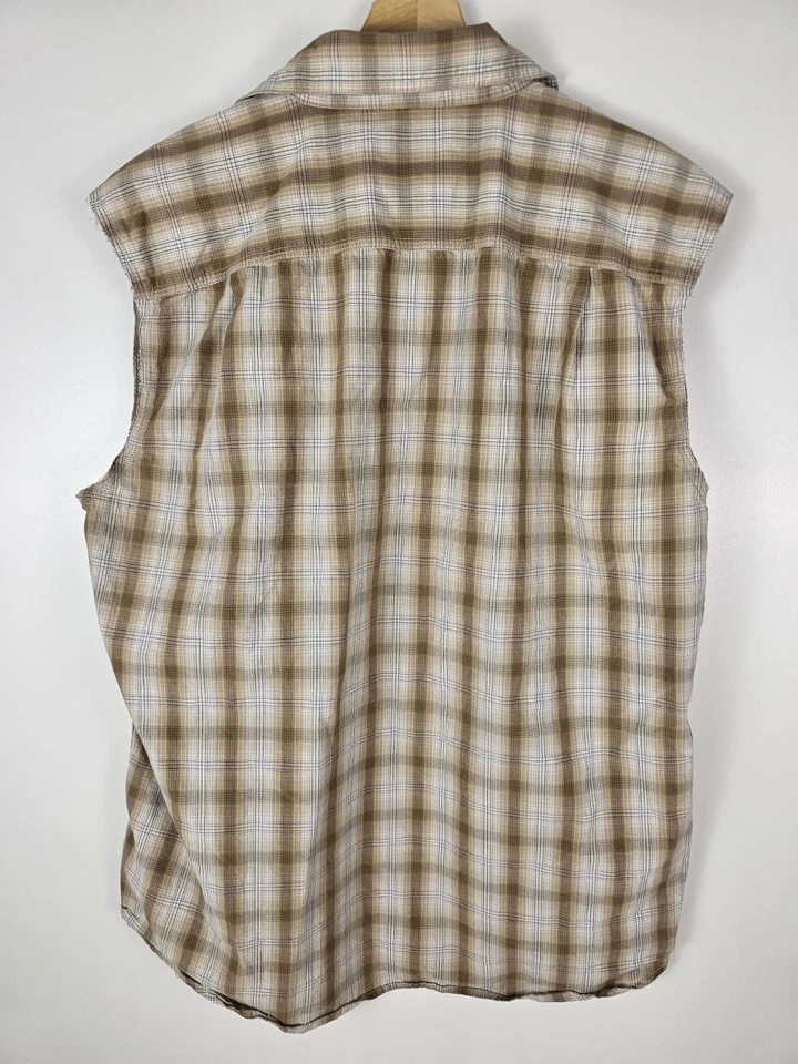 Carhartt Men’s Sz L Beige Plaid Flannel Vest Button Work Shirt - Image 2 of 3