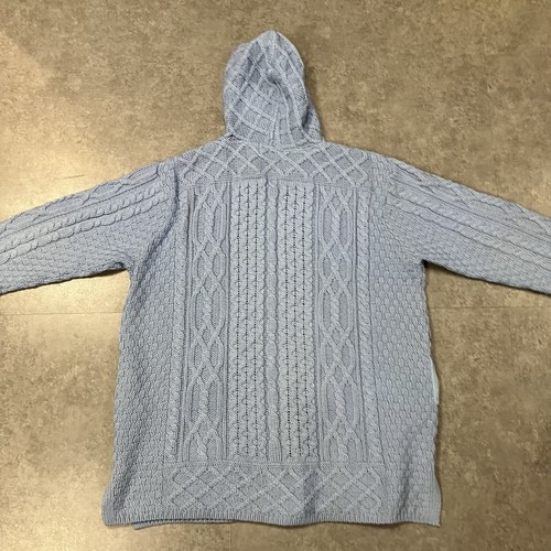 Aran Crafts Sweater Merino Wool Cable Knit Full Zip Hooded Lt Blue Women's 2XL - Picture 17 of 22