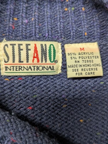 Vtg Women's 80's Knit Sweater Stefano International Acrylic Blue Tweed Eyelet - Picture 6 of 14