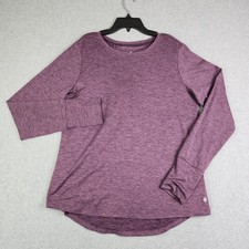 Apana Top Women L Purple Heathered Pleated Back Thumbhole Long Sleeve Activewear