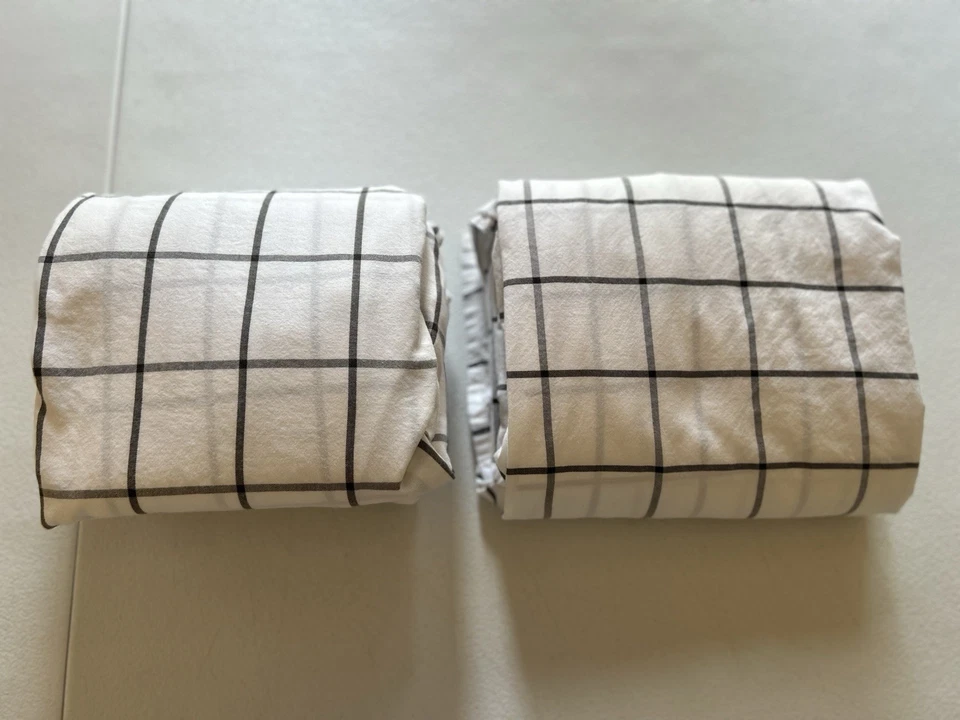 Pottery Barn 青少年拳击手格子有机全床单和床笠仅使用 — 第 2/4 张图片