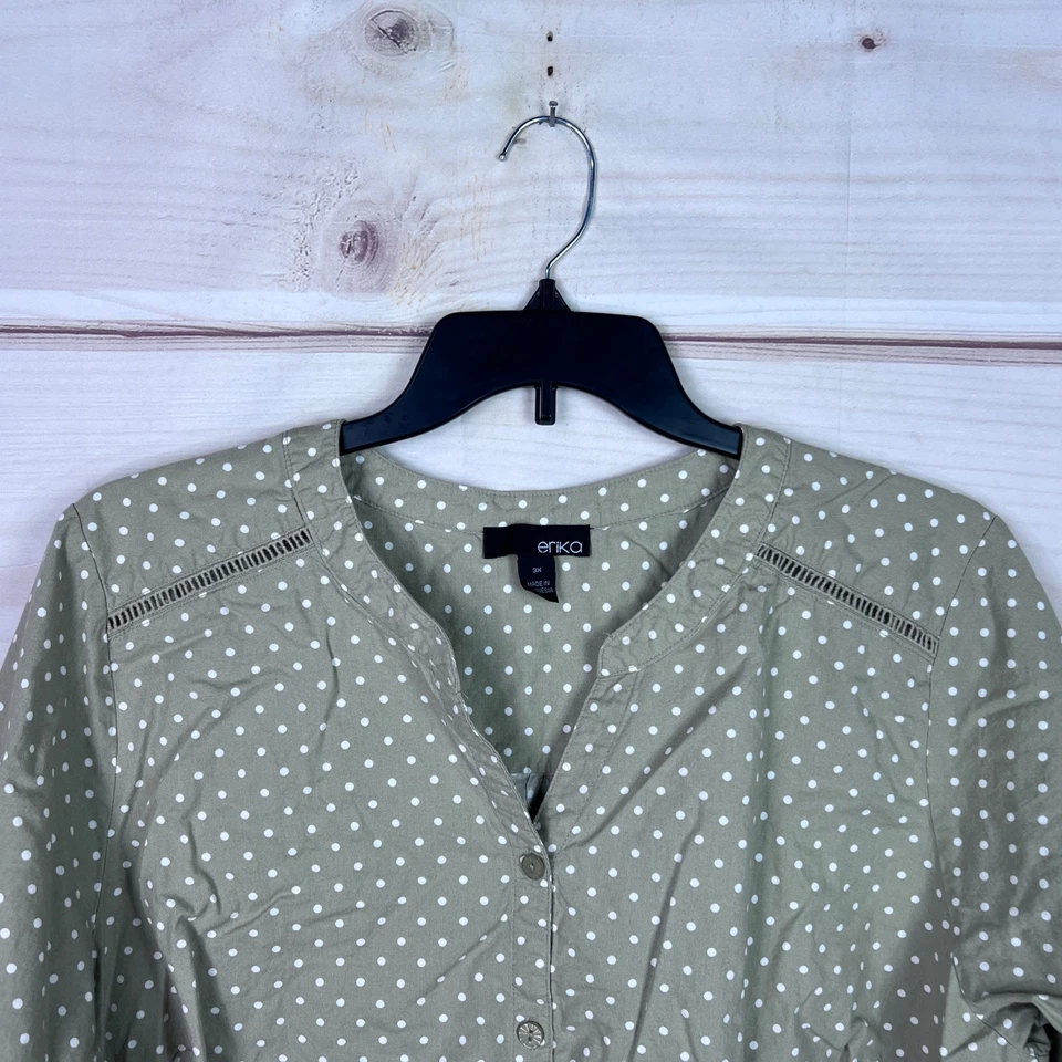 Camisa Erika Top Mujer 3X Beige Lunares Abotonada Manga Corta Mezcla Algodón Foto 2 de 4