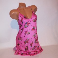 Victoria Secret Lingerie Chemise Slip XS Pink Green Floral Satin Wireless New
