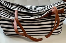 DSW Canvas Tote Overnight Beach Travel Bag Carry On Cruise Striped Black White 