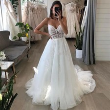 Elegant Lace Applique Chiffon Wedding Dress A-line Sweeping Train Bride Gown