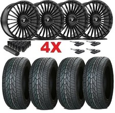 22 Black Wheel Tire Package Floating Caps Fin Alpina Fs370 5x112 22x9.5