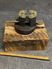 Antique Engravers Ball Vise With Brass Screw And Wooden Base 