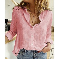 Women's Solid Color Casual Loose Fitting Long Sleeved Linen Shirt With Buttons