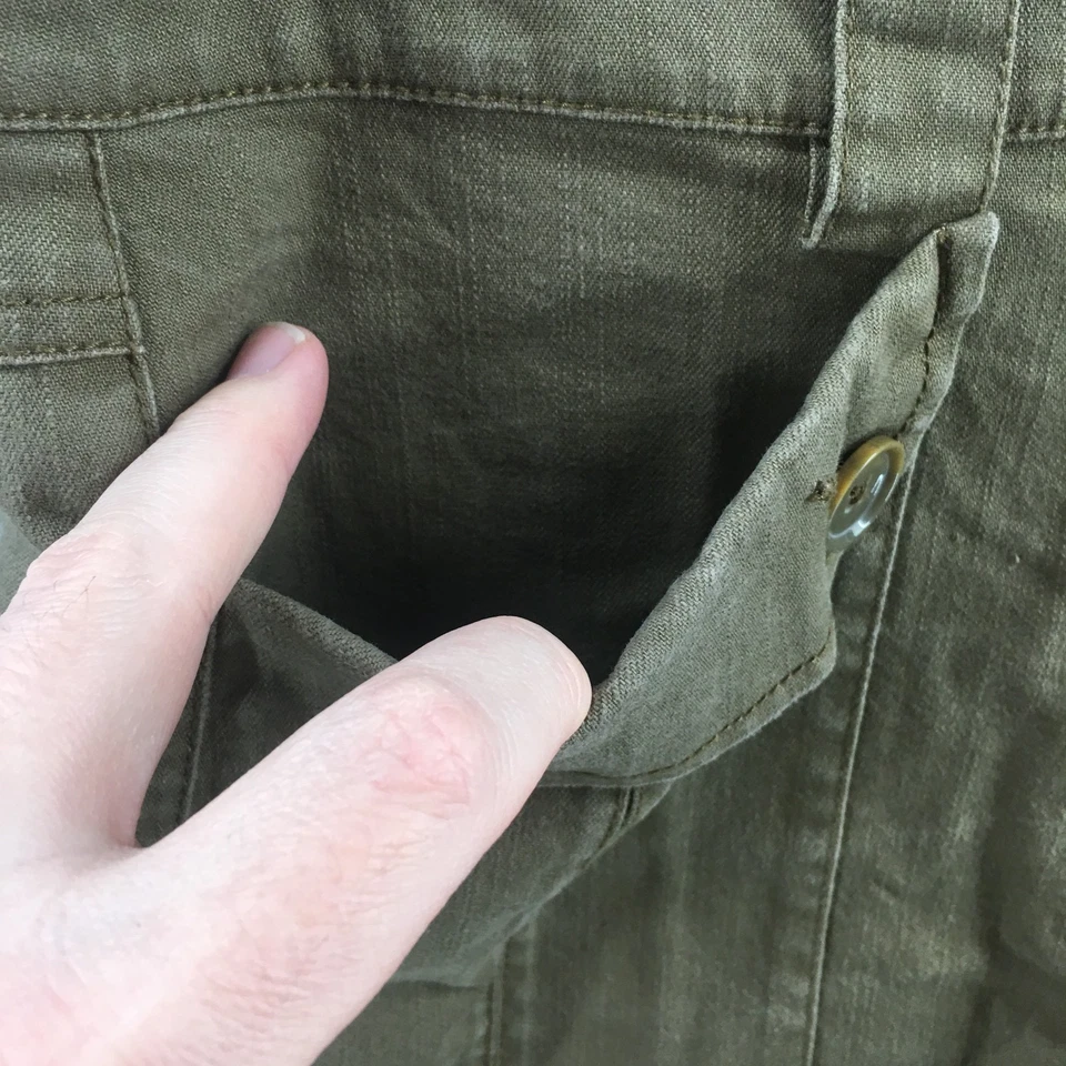 Pantalones Cortos Cabi Cargo Para Mujer 8 Verde Algodón Cremallera Mosca Denim Botón Delantero Tiro Medio Foto 3 de 4