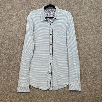 Robert Graham Shirt Mens Large Blue Striped Flannel Soft Button Up Flip Cuff