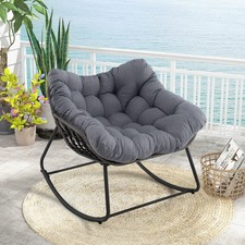 Indoor Outdoor Rattan Papasan Lounge Chair PE Wicker Egg Chair-Grey