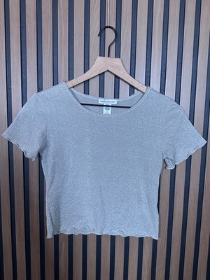 Urban Outfitters T Shirt Small Womens Metallic Sparkle Sheer Ruffled Trim Lurex