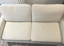Beige Fabric 2 Seater Sofa Quilted Back Cushions Modern 185cm Wide Used