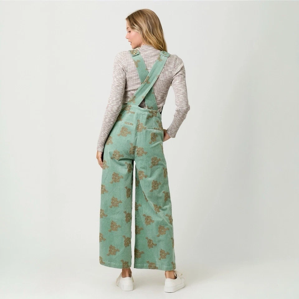 Washed Seafoam Embroidered Corduroy Jumpsuit Large - Image 3 of 4