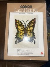 Vintage Latch Hook Kit Butterfly Rug Wall Hanging NIP Craft Caron Cottage
